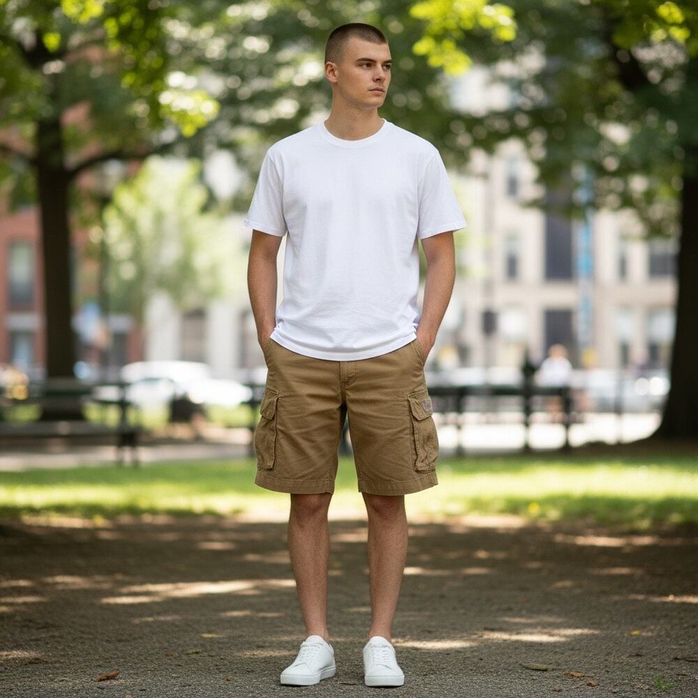 Polo Jeans Co Mid Rise Cotton Cargo Shorts Khaki Mens Size 34